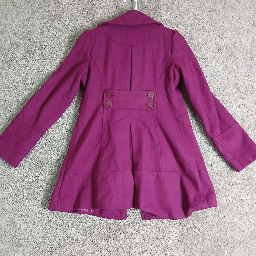 GUESS Womens Magenta Purple Double Breasted Pea Coat Leopard Print Lining - Picture 12 of 16
